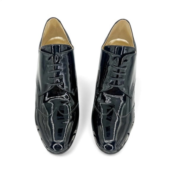 CHANEL Derby Black Patent Leather CC Logo Lace-Up Ankle Boots Size EU37 - Picture 4 of 12